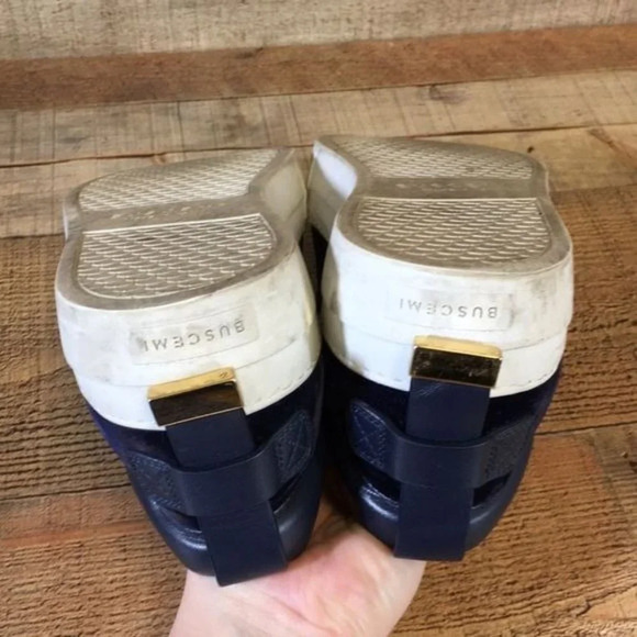 Buscemi Blue Leather Velvet Slip On Sneakers Womens 39 9 Shoes Mens 6 Designer - Picture 11 of 13